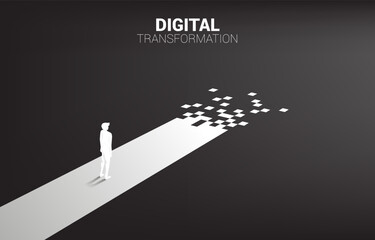 Poster - Silhouette of businessman standing on the way with pixel. concept of digital transformation of business.