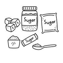 Set Of Sugar Vector Illustration With Black And White Hand Drawn Style Isolated On White Background