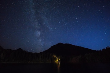 Wall Mural - Milky Way over a mountain lake