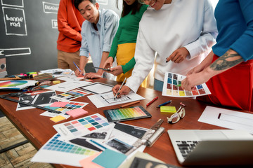Wall Mural - website development concept. cropped photo of creative people prototyping new web site design for a 