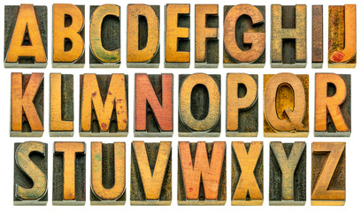 Wall Mural - English alphabet in wood type isolated