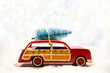 Christmas Tree On Retro Car with Copy Space