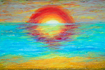the background image in the twilight created with crayons or oil paints. landscape background.