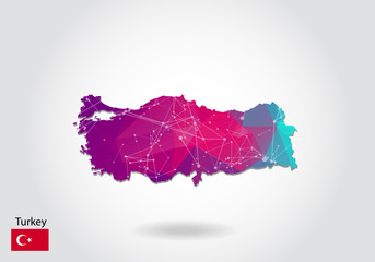 Wall Mural - Vector polygonal turkey map. Low poly design. map made of triangles on white background. geometric rumpled triangular low poly style gradient graphic, line dots, UI design.