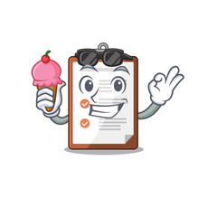 Sticker - Happy cartoon of clipboard Scroll with ice cream