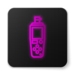 Glowing neon line Portable sensor icon isolated on white background. Black square button. Vector Illustration