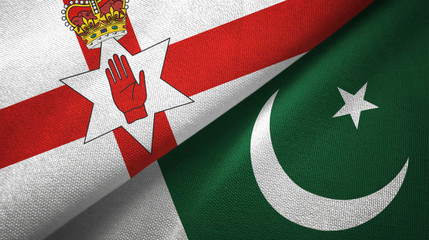 Northern Ireland and Pakistan two flags textile cloth, fabric texture