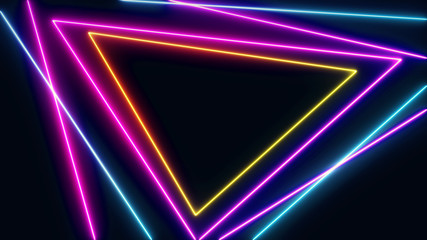 Aufkleber - Abstract Retro Sci-Fi Neon bright lens flare colored on black background. Laser show colorful design for banners advertising technologies. Retro style of the 80s
