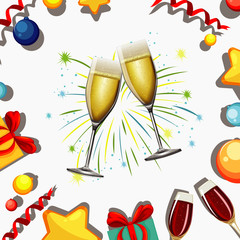 Sticker - Background with two glasses of champagne and fireworks