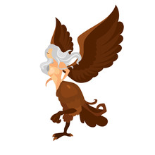 Harpy Flat Vector Illustration. Half-woman, Half-bird Creature. Fantastical Monster. Storm Wind Personification. Greek Mythology. Fairy Beast Isolated Cartoon Character On <color> Background