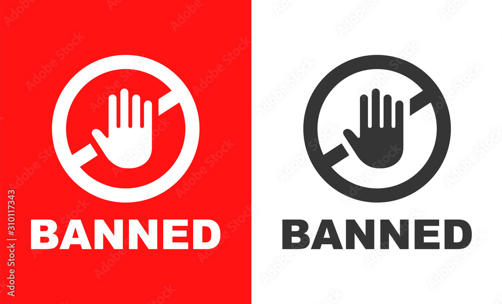 ban sign with crossed hand on red and white background. flat vector illustration - obrazy, fototapety, plakaty 