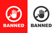 ban sign with crossed hand on red and white background. flat vector illustration