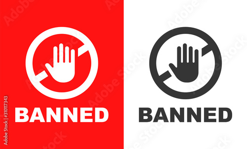 Fotomural ban sign with crossed hand on red and white background