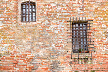 Wall Mural - Old textured brick wall, of an ancient house in the hilly Region of Langhe (Piedmont, Northern Italy); this area has been nominated UNESCO site since 2014.