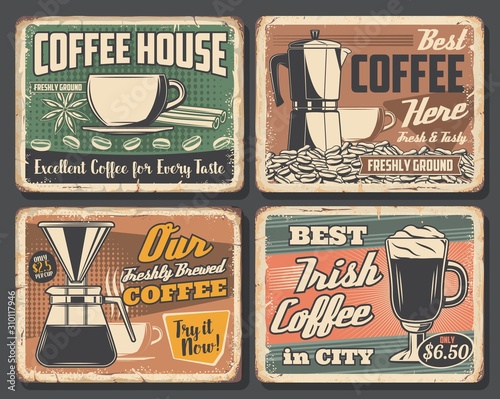 Dekoracja na wymiar  kawiarnia-retro-nieczysty-plakaty-kawiarnia-znaki-gorace-napoje-wektor-portafiltr-do-kawiarni-irlandzki