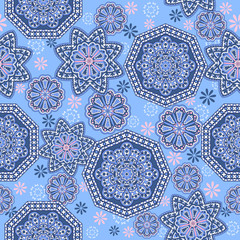 Naklejka na meble Seamless ornamental oriental pattern. Repeating geometric tiles with mandala. Vector laced decorative background with floral and geometric ornament. Indian or Arabic motive. Boho festival style