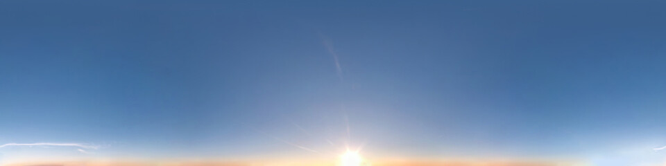 clear blue sky with everning scorching sun. seamless hdri panorama 360 degrees angle view with zenit