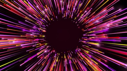 Poster - 3d rendering movement through long corridor from colour beams. speed of light, neon glowing rays in 