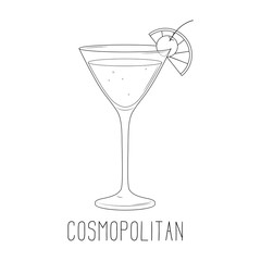 Wall Mural - Alcoholic cocktail - cosmopolitan with lime and cherry isolated on white background. Vector illustration