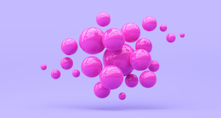 Falling pink balls on the background. 3d render Illustration for advertising.