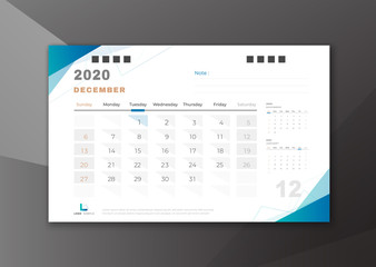 Wall Mural - 2020 December desk calendar white blue theme