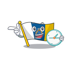 Wall Mural - smiling flag canary island Scroll cartoon character style with clock