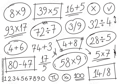 Hand Drawn Mathematical Operations Addition Division Subtraction Multiplication Examples Hand Drawing Mathematical Expressions Stock Vector Adobe Stock