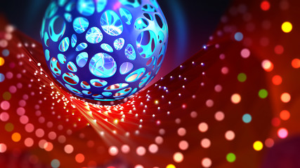 Fototapete - Neural network and artificial intelligence. Bright holiday and high technology. 3D illustration of a cyber ball on a bokeh background