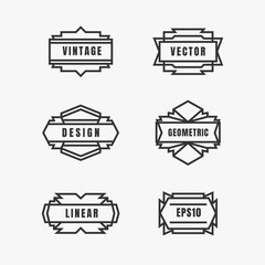 Wall Mural - set of vintage linear thin line geometric shape retro design elements with frame badge