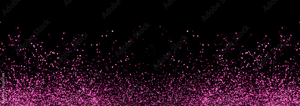Abstract pink defocused glitter holiday panorama background on black. Falling shiny sparkles. New year Christmas glowing backdrop - obrazy, fototapety, plakaty 