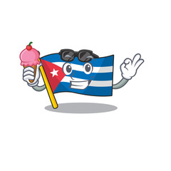 Poster - Happy cartoon of flag cuba Scroll with ice cream