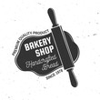 Bakery shop. Vector. Concept for badge, shirt, label, stamp or tee. Typography design with rolling pin, text, dough silhouette. Template for restaurant identity objects, packaging and menu