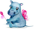Little fairy Hippo cub with magic wand
