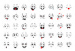 Cartoon comics faces set, Smiling, crying and surprised character face icons. Happy or sad comic emotions collection