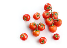 Red Ripe Cherry Tomatoes Isolated On White Background. Top View