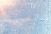 Autumn Wet Glass Background / Autumn Branches Outside The Window, Rain, Wet Weather, Concept Seasonal Background