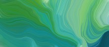 Colorful Horizontal Banner. Elegant Curvy Swirl Waves Background Design With Medium Sea Green, Sea Green And Dark Sea Green Color