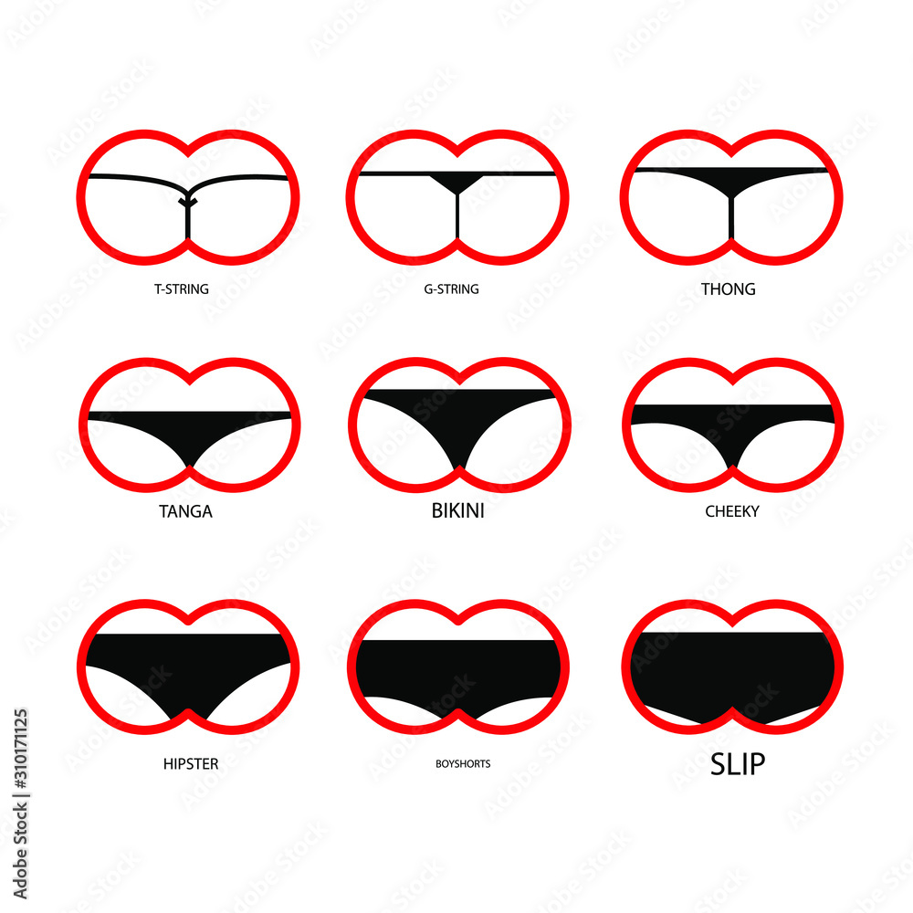 Types of women's panties. Set of underwear slip, tstring, gstring