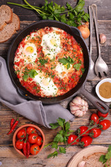 Poster - tomato, belle pepper sauce with fried egg and spice