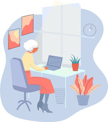 Wall Mural - Adult woman working on computer back view