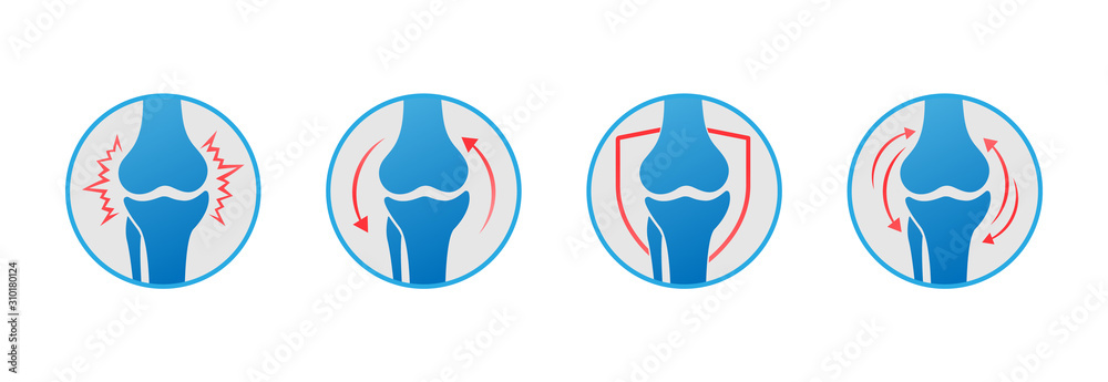 Knee bones vector. Human bone and joint icon set. Rheumatology and traumatology, vector design and illustration. - obrazy, fototapety, plakaty 