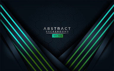 Abstract modern dark background with light green blue gradient lines.