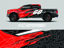 Pick Up Wrap Design Vector. Graphic Abstract Stripe Racing Background Kit Designs For Wrap Vehicle, Race Car, Rally, Adventure And Livery. Full Vector Eps 10