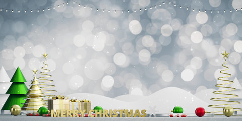 Poster - Merry Christmas Background with light bokeh Soft Focus background. 3d rendering.
