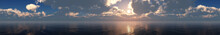 Beautiful Panorama Of Sea Sunset, Sky With Clouds Over The Water, 3D Rendering.