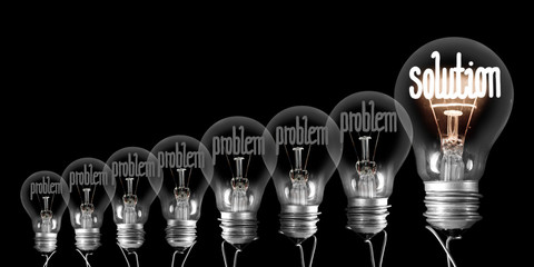 Poster - Light Bulbs with Problem and Solution Concept