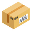 © robu_s - Cube shaped carton box, postal parcel. Cardboard package with purchase inside, delivering order to receiver. Brown object with label isolated on white background. Vector illustration in flat style