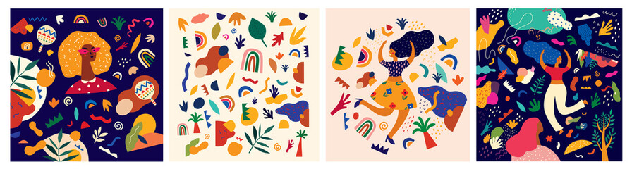 Decorative abstract collection with colorful doodles. Hand-drawn  modern illustrations