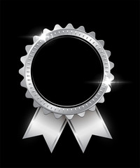 Wall Mural - vector silver seal with ribbons isolated on black background.