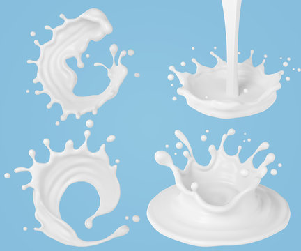 set of Milk ripple splash background element, 3d rendering.